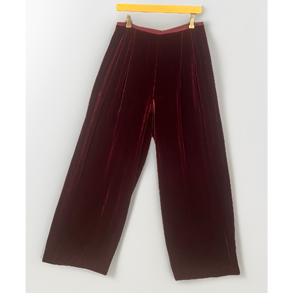 VTG Ann Taylor Loft Velvet Pants Size 12 Burgundy Wide Leg Evening Holiday 90s - Picture 1 of 10